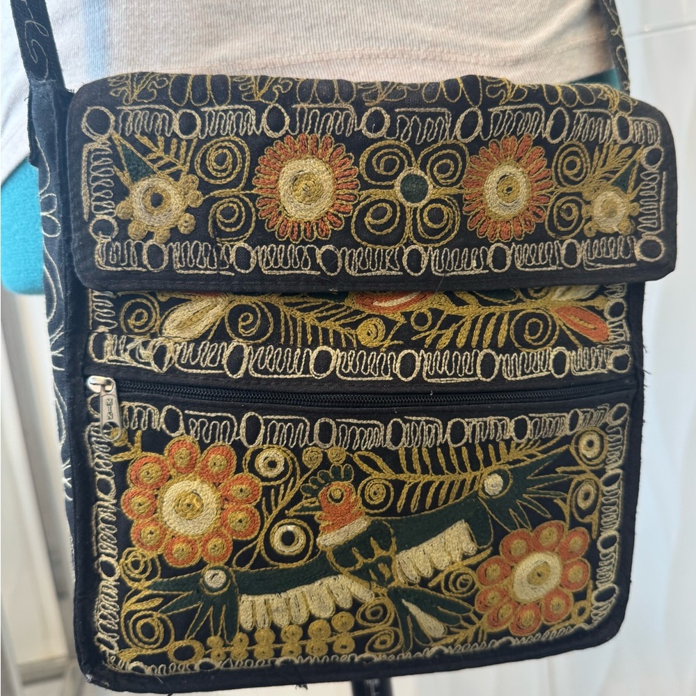 Hand Crafted Black and Gold Crossbody Bag